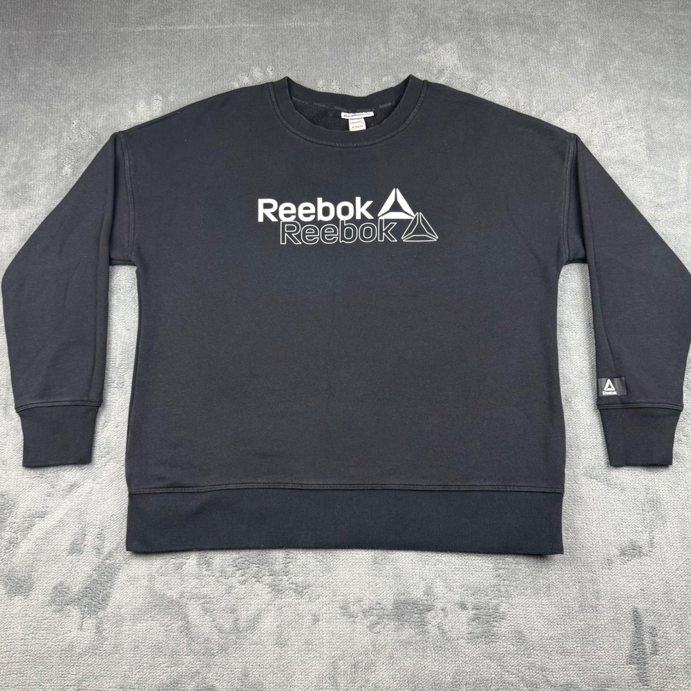Reebok Mens Black Double Logo Fleece Crewneck Sweatshirt XL REW243TL04